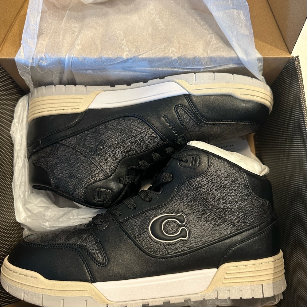 Coach Black and Cream High-Top Sneakers